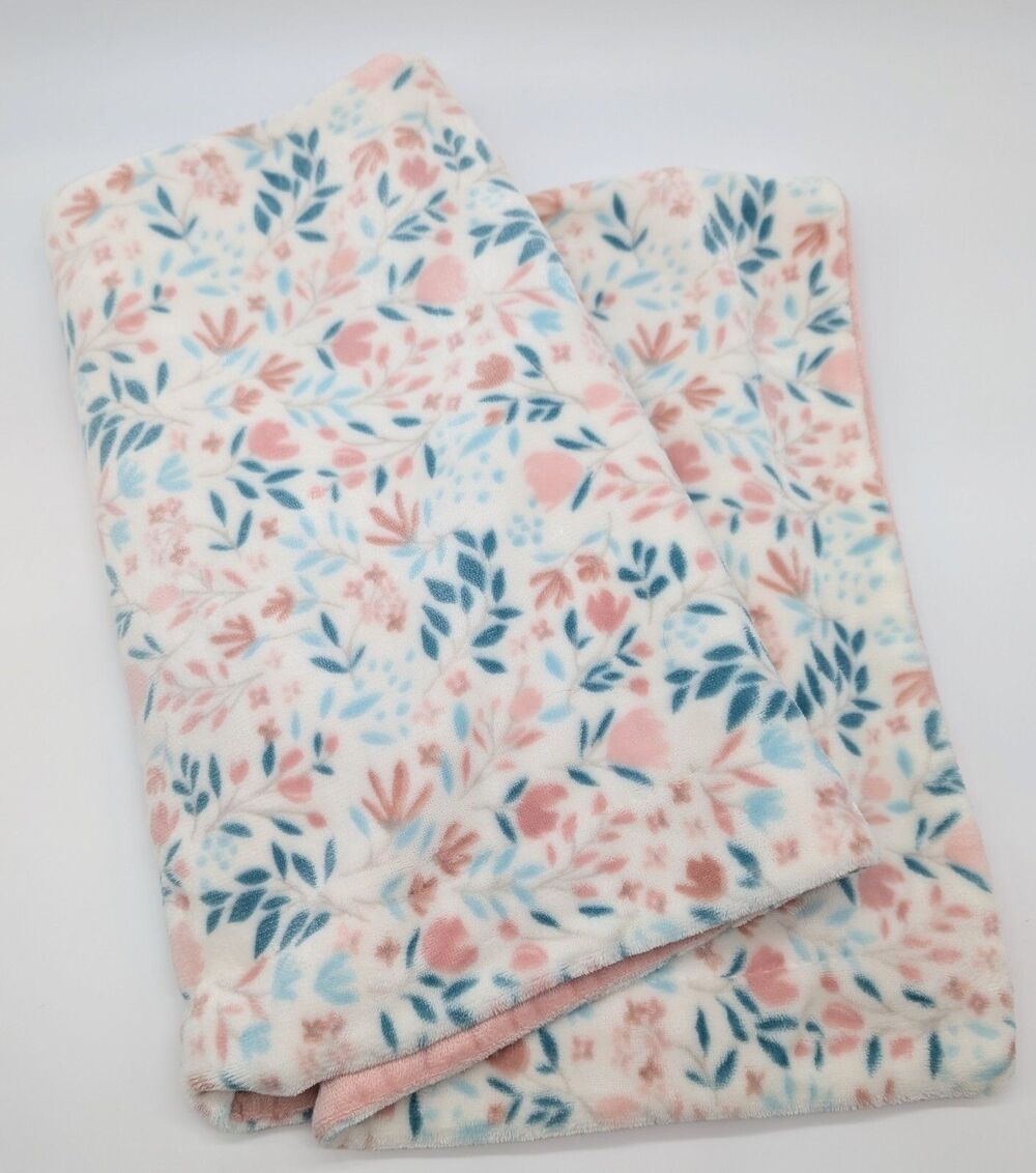 Pink Flowers Soft Plush Baby Blanket Reversible Queenwest Trading Co 30" x 40"